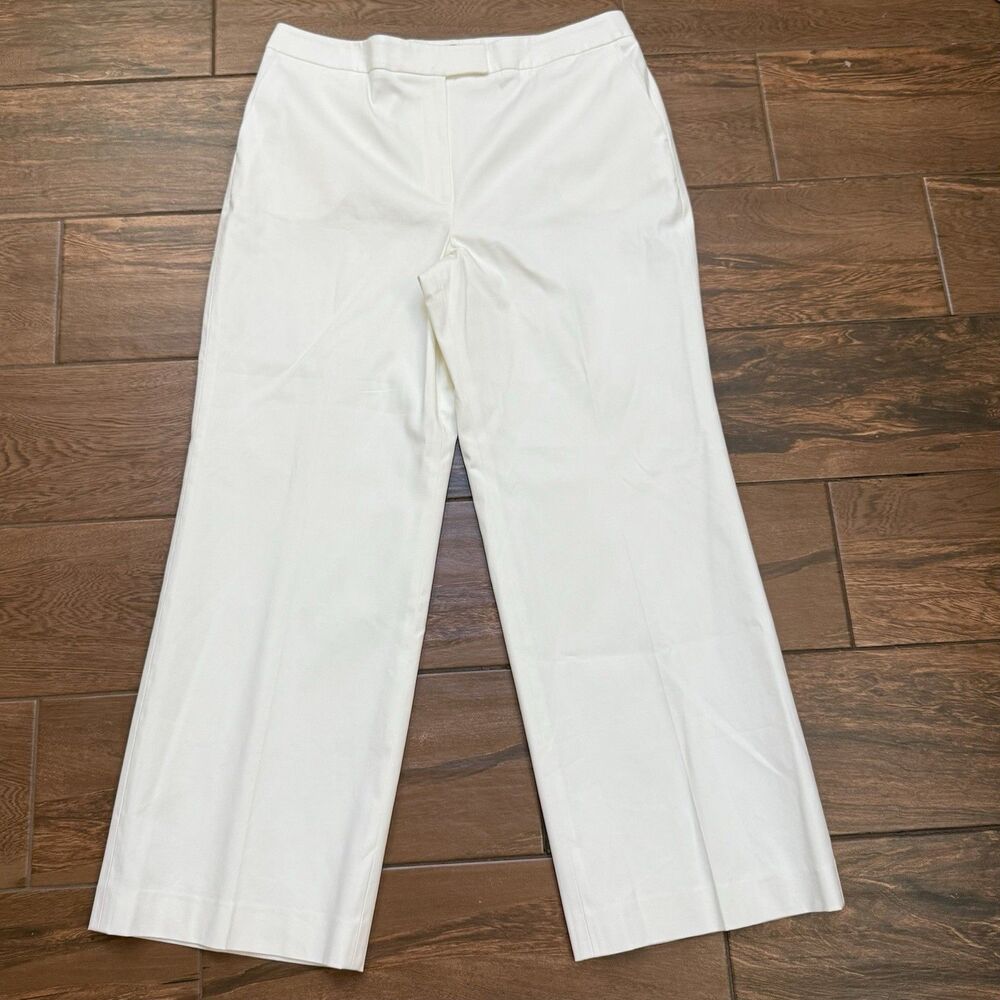 Talbots 16P PETITE White Wide Leg Stretch High Rise Trousers Lined Pants USA Vtg